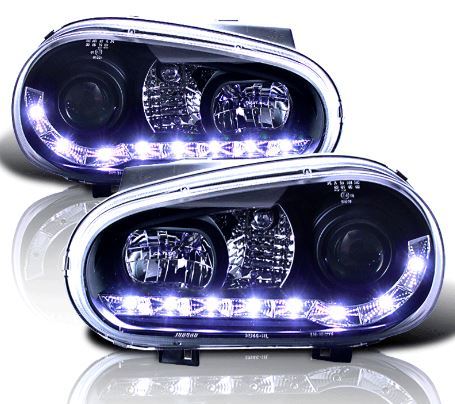 VOLKSWAGEN GOLF MK4 1998-2004 BLACK DRL HEADLIGHTS PAIR