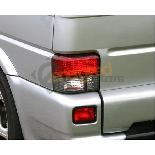 VW TRANSPORTER T4 & CARAVELLE 90-03 REAR TAIL LIGHTS CRYSTAL RED & CLEAR PAIR