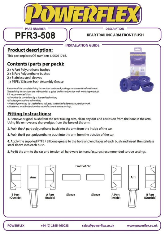 For VW Beetle 4Motion 1998-2011 PowerFlex Rear Trailing Arm Front Bush