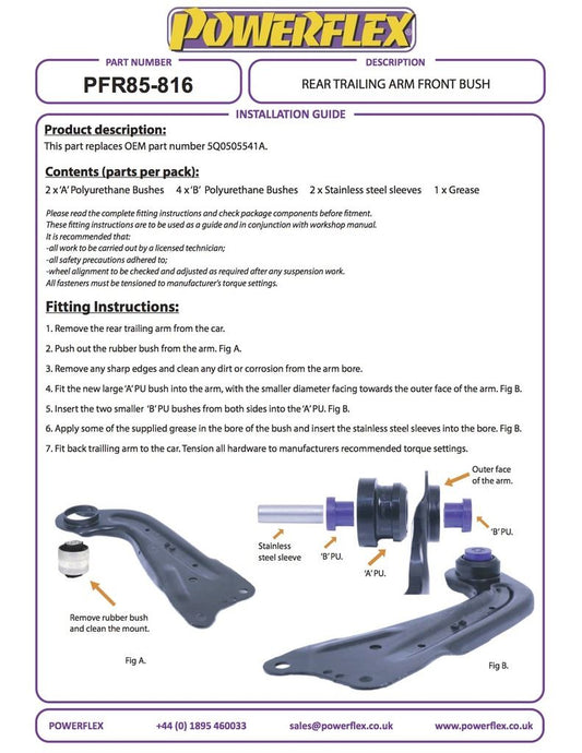 For VW Tiguan 2016- PowerFlex Rear Trailing Arm Bush
