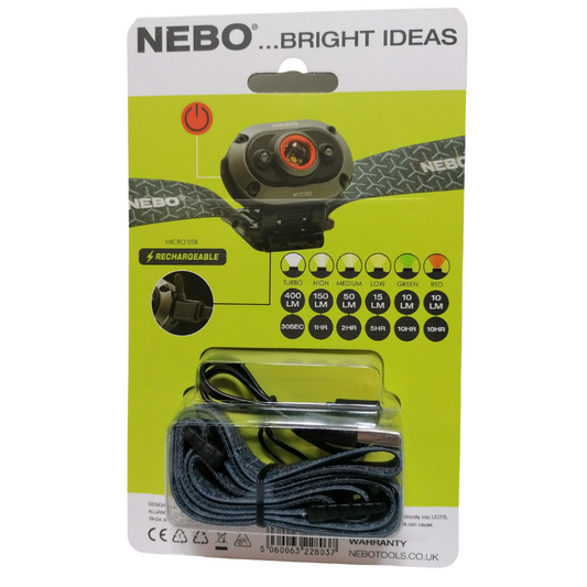 Nebo Mycro Head Torch Headlamp 400 Lumen Rechargeable Work Light