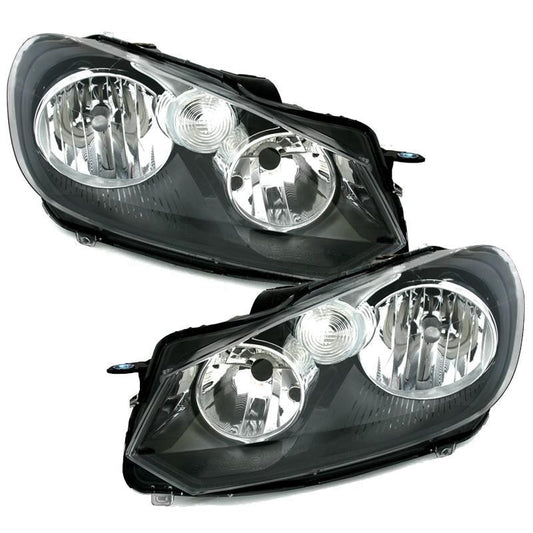Volkswagen Golf MK6 2009-2013 Black Headlights Headlamps 1 Pair O/S & N/S
