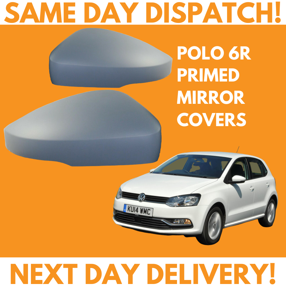 VW Polo 6R 2009-2018 Wing Mirror Covers Primed Left & Right Side Pair
