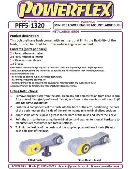 For Mini Generation 3 F56 2014 on PowerFlex Lower Engine Mount Large Bush