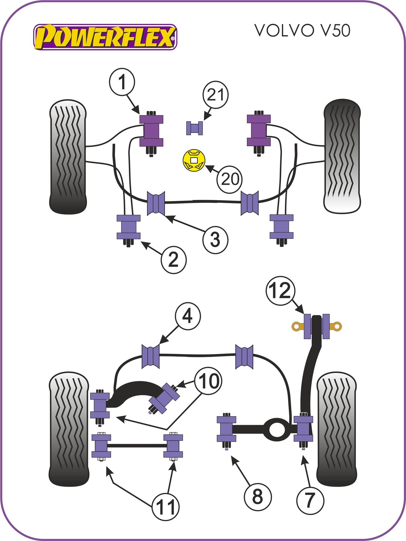 For Volvo V50 (2004 Onwards) PowerFlex Front Wishbones Bush Set for 12mm Bolt