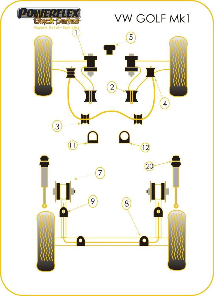 For VW Golf MK1 1973-1985 PowerFlex Black Series Front Wishbone Rear Bush