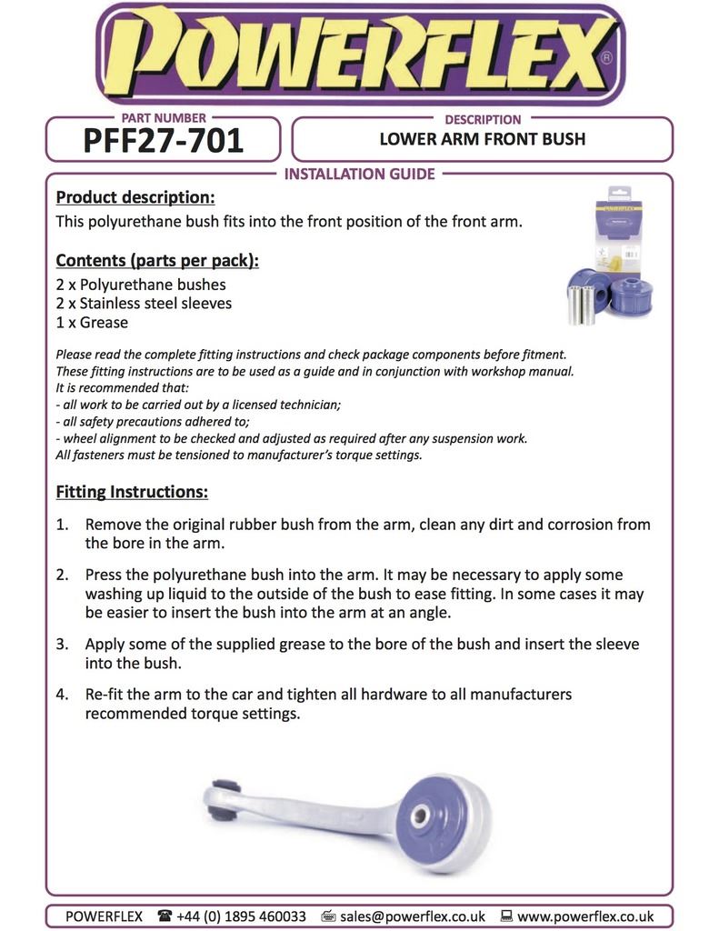 For Jaguar F Type 2013- PowerFlex Black Series Front Lower Arm Front Bush