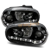 VOLKSWAGEN GOLF MK4  1998-2004 BLACK DRL HEADLIGHTS PAIR