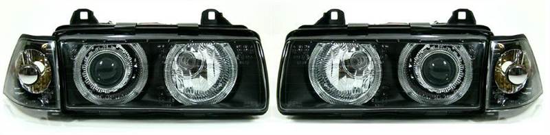 BMW 3 SERIES E36 SALOON & ESTATE 1990-1998 BLACK ANGEL EYES HEADLIGHTS PAIR