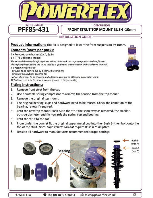 For Audi TT Mk1 4WD 1999-2006 PowerFlex Front Strut Top Mount Bush