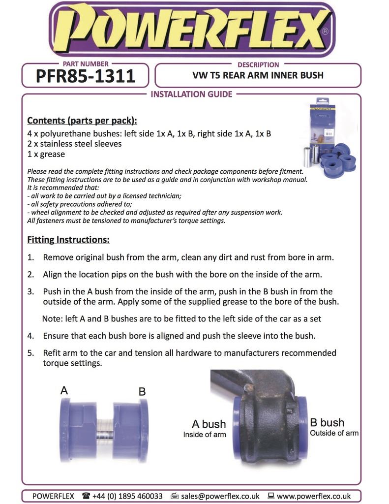For VW T5 Transporter 2003-2015 PowerFlex Rear Arm Inner Bush