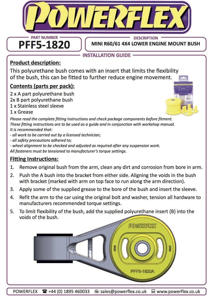 For Mini Paceman R61 2013-2016 PowerFlex Black Lower Engine Mount Large Bush