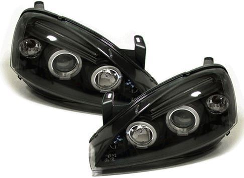 VAUXHALL CORSA C 2000-2006 BLACK ANGEL EYES HALO HEADLIGHTS PAIR