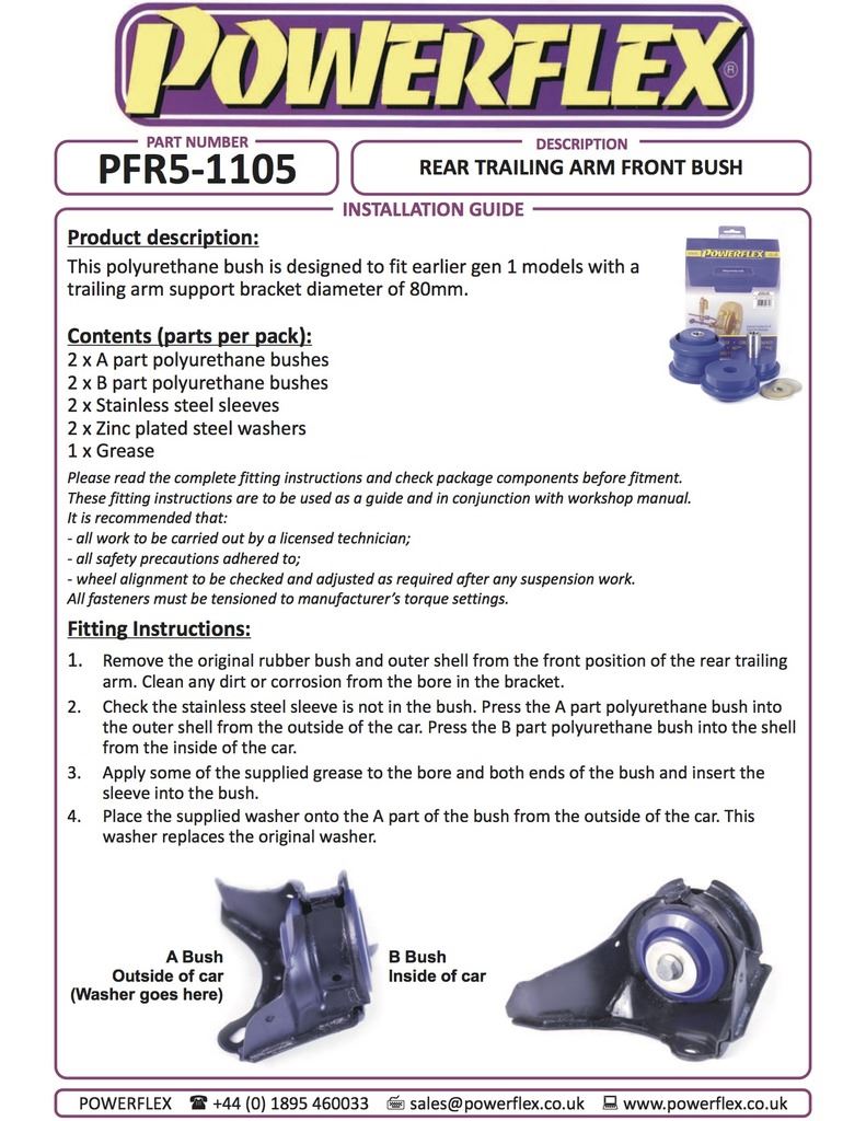 For Mini R50/52/53 2000-2006 PowerFlex Rear Trailing Arm Front Bush