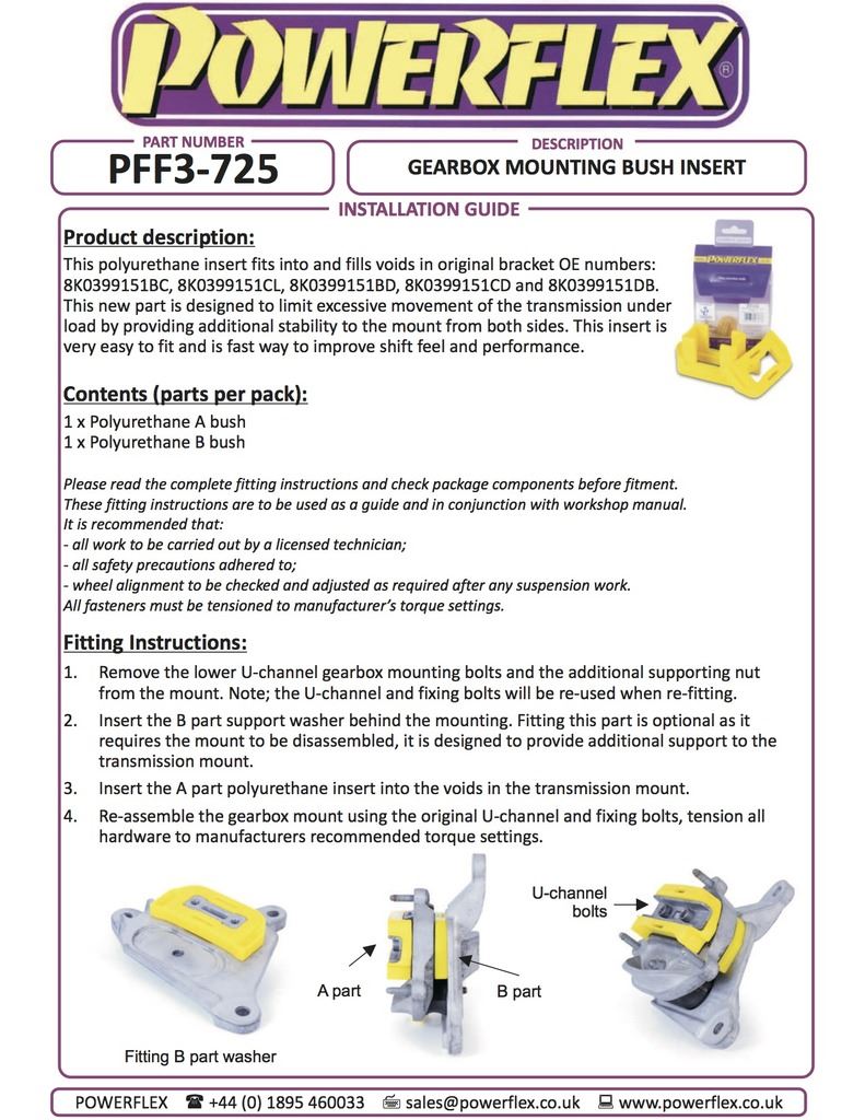 For Audi S7 2012- PowerFlex Black Series Transmission Mount Insert