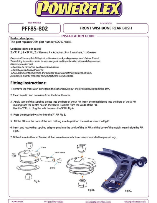 For VW Caddy MK4 06/2010- PowerFlex Front Wishbone Rear Bush