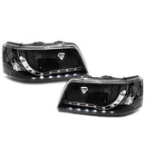 VW TRANSPORTER T5 INC CARAVELLE 2003-2010 BLACK DRL HEADLIGHTS HEADLAMPS PAIR