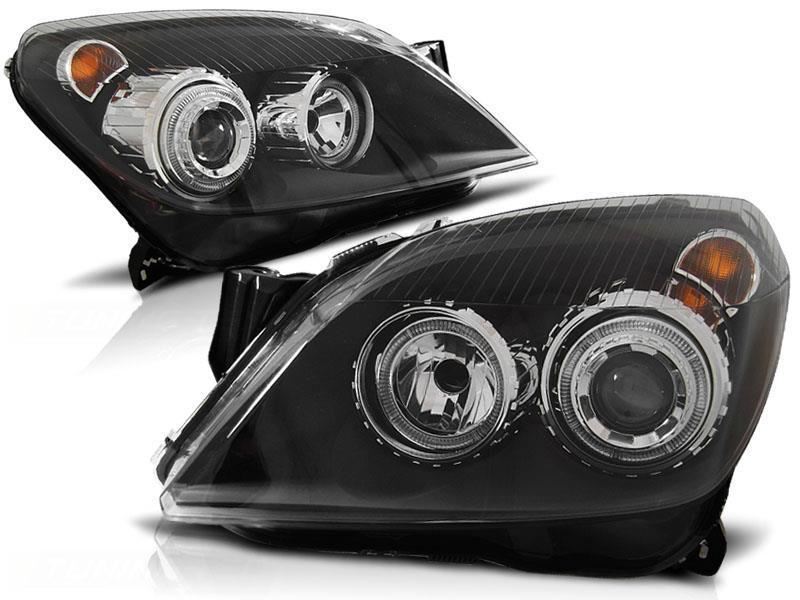 VAUXHALL ASTRA H MK5  5/2004-2010 BLACK ANGEL EYES HEADLIGHTS PAIR