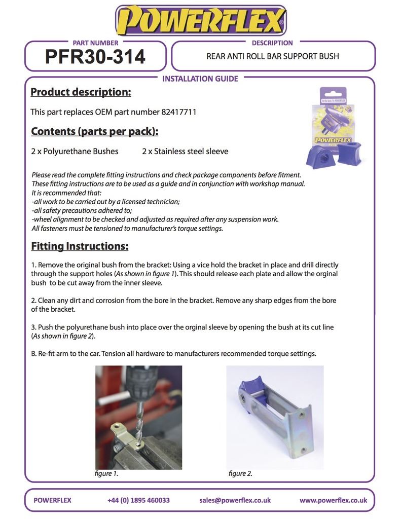 Lancia Integrale 16v 1989-1994 PowerFlex Black Rear Anti Roll Bar Support Bush