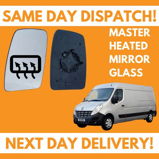 Renault Master 2010-2020 Heated Door Wing Mirror Glass UK Left Passenger Side