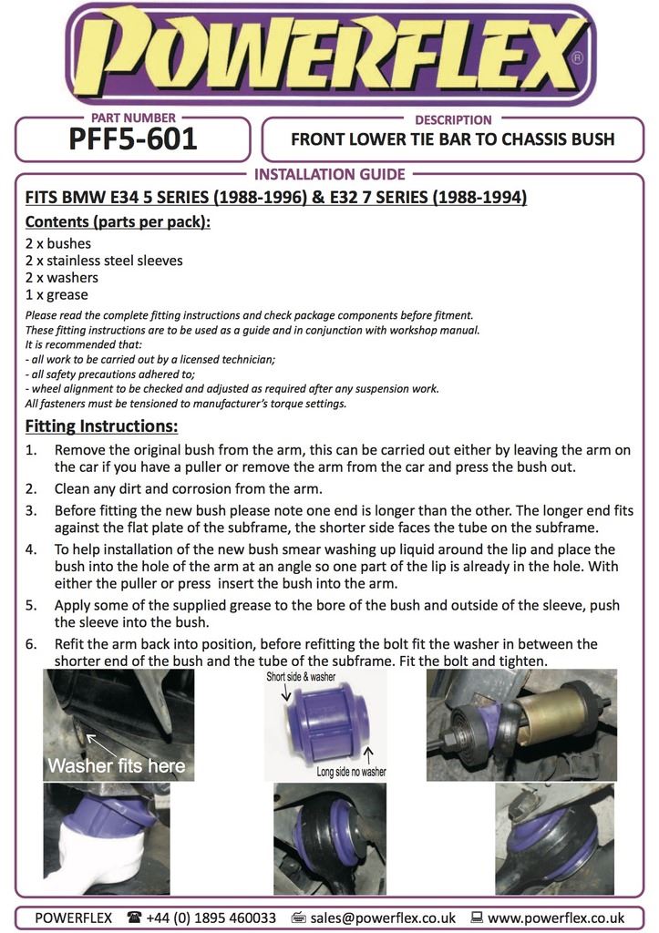 For BMW E32 7 Series 1988-1994 PowerFlex Front Lower Tie Bar To Chassis Bush