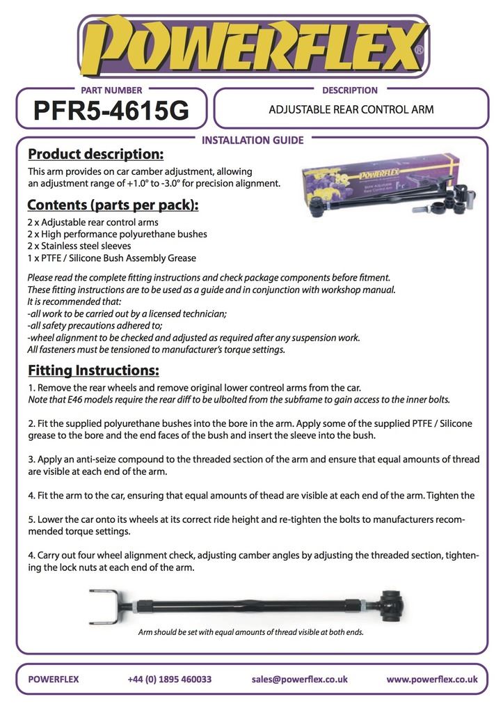 For BMW E83 X3 2003-2010 PowerFlex Adjustable Rear Lower Control Arm Kit