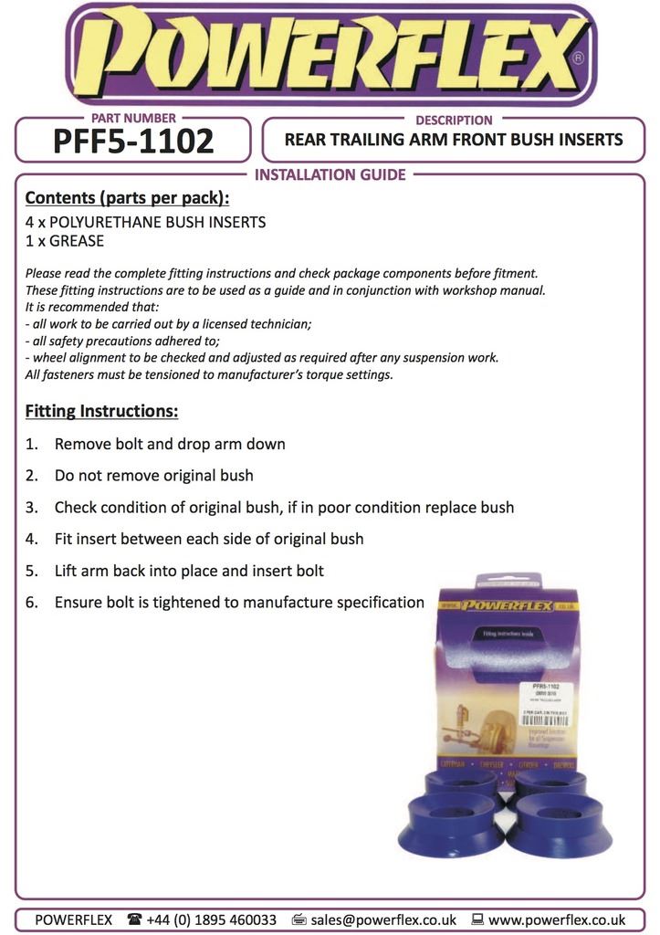 Mini Countryman R60 2WD 2010-2016 PowerFlex Rear Trailing Arm Front Bush Inserts