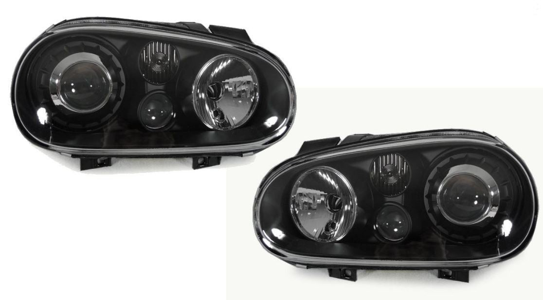 VW GOLF MK4 1998-2004 BLACK R32 LOOK PROJECTOR HEADLIGHTS HEADLAMPS & FOGS