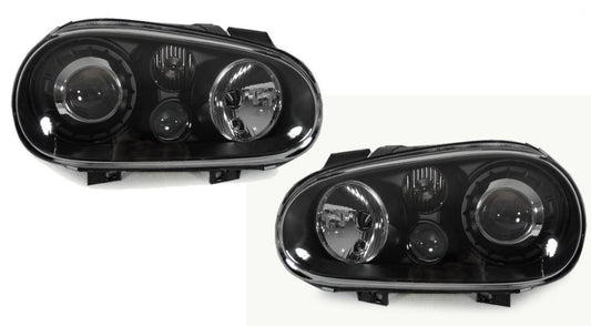 VW GOLF MK4 1998-2004 BLACK R32 LOOK PROJECTOR HEADLIGHTS HEADLAMPS & FOGS