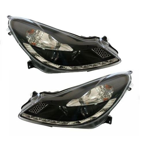 VAUXHALL CORSA D MK3  7/2006-8/2011 BLACK DRL HEADLIGHTS PAIR
