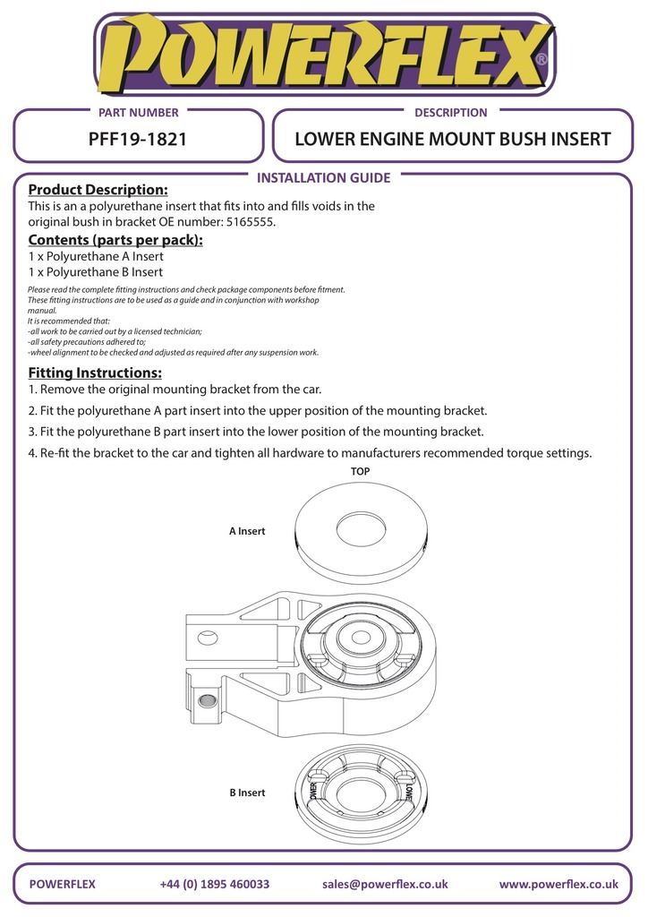 For Ford Focus Mk3 ST 2011 on PowerFlex Lower Engine Mount Bush Insert