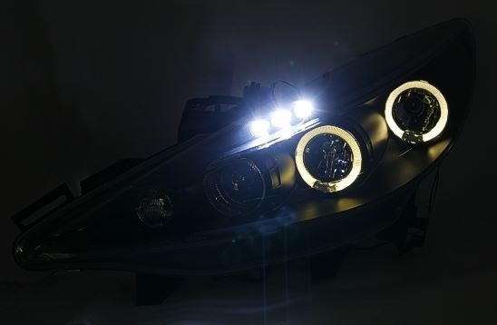 PEUGEOT 207  2006-> BLACK ANGEL EYES HEADLIGHTS PAIR