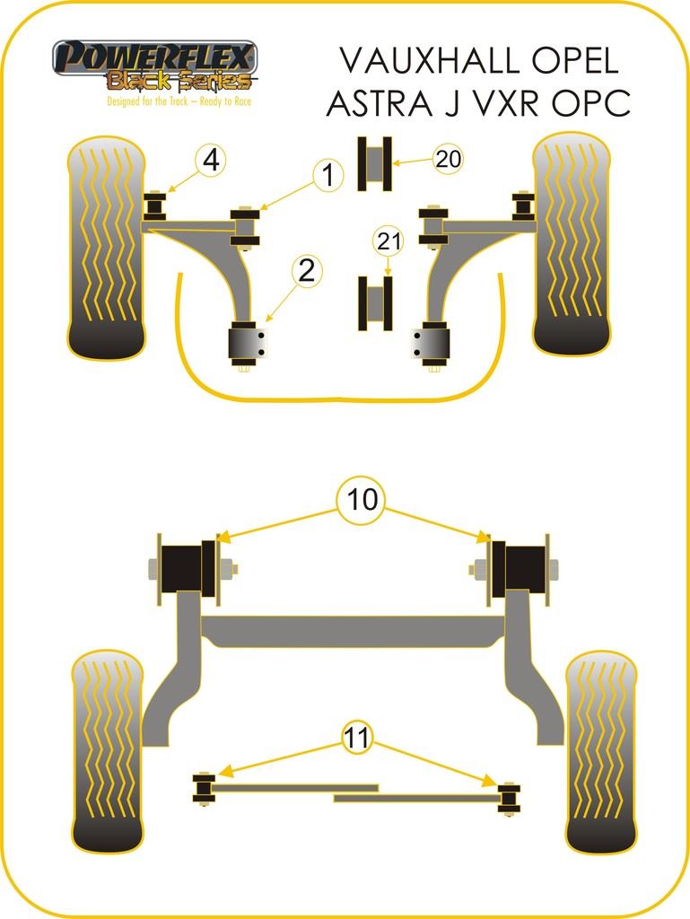 Vauxhall Astra MK6 2010-2015 PowerFlex Black Hyper Strut To Lower Arm Front Bush