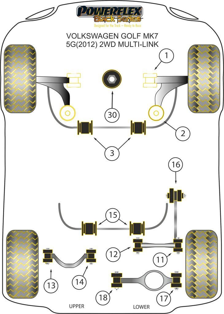 VW Golf MK7 5G 2WD Multi-link 2012 on PowerFlex Black Rear Lower Arm Inner Bush