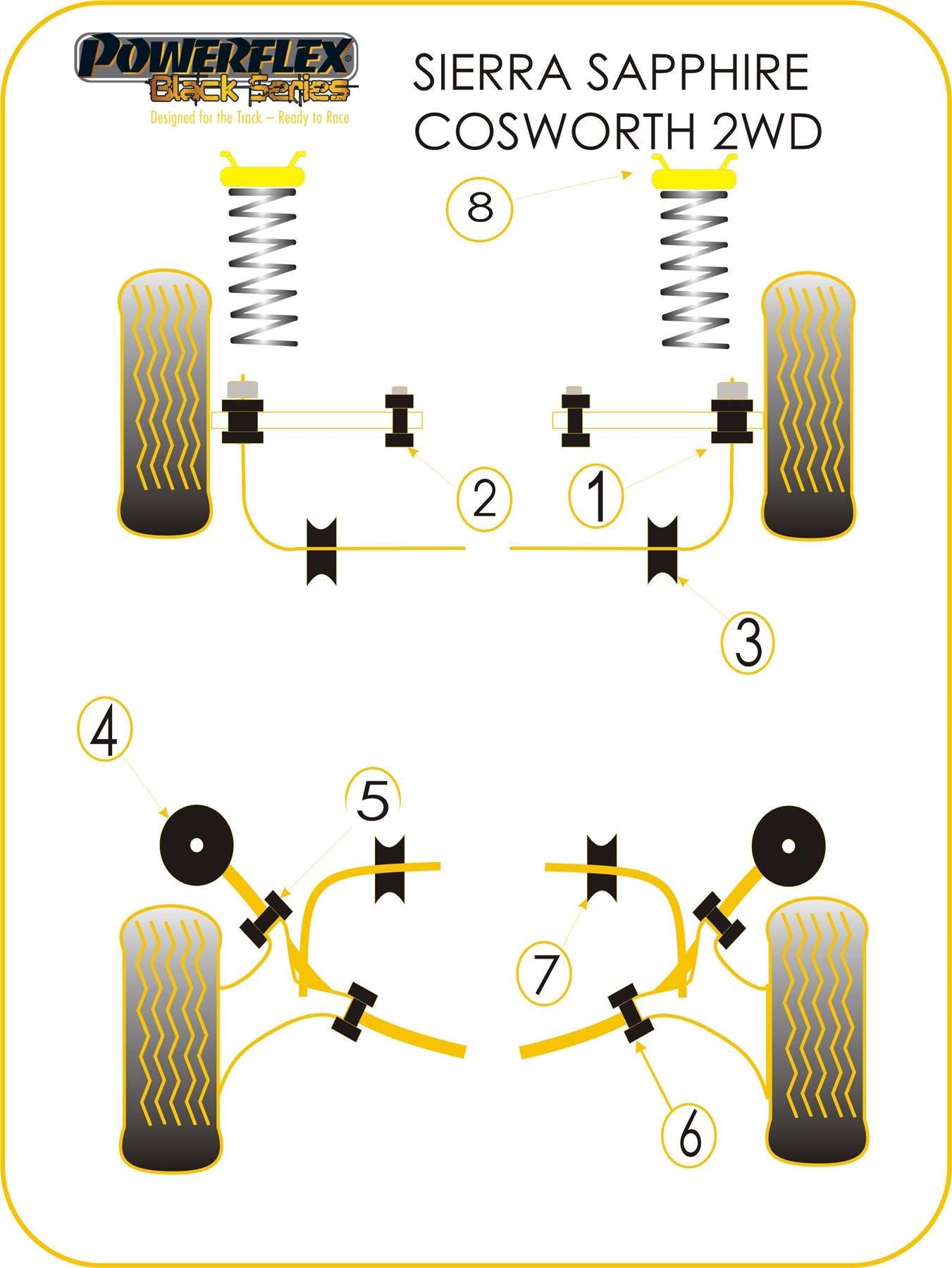 For Ford Sierra 3Dr Cosworth 2WD PowerFlex Black Front Wishbone Bush Set