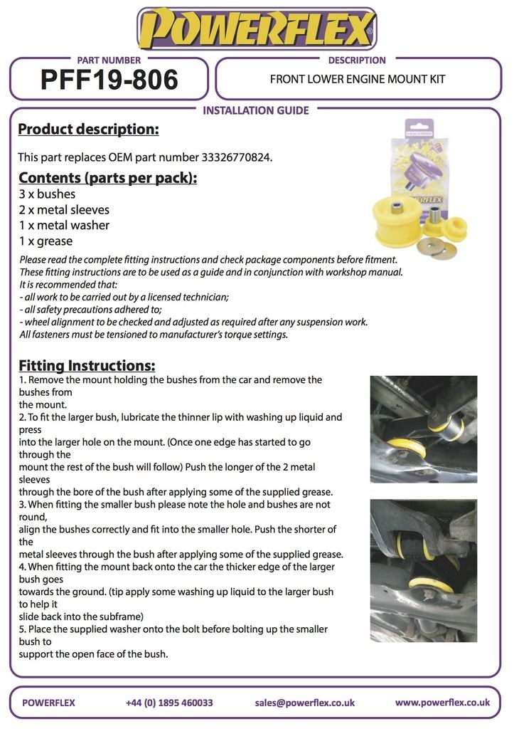 For Ford Transit Connect Mk1 2002-2013 PowerFlex Front Lower Engine Mount Kit