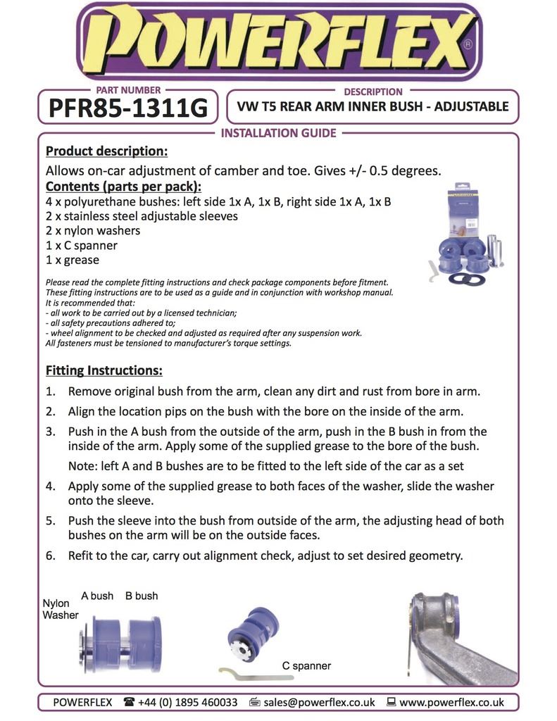 For VW T5 Transporter 2003-2015 PowerFlex Rear Arm Inner Bush