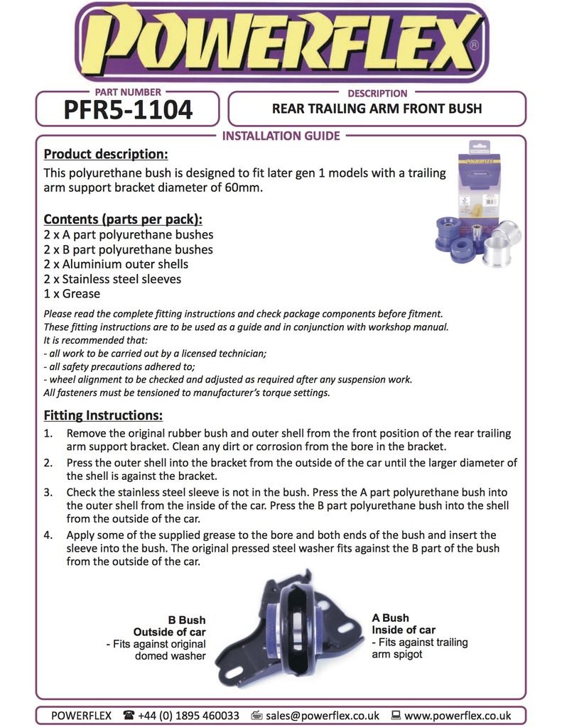 For Mini R50/52/53 2000-2006 PowerFlex Rear Trailing Arm Front Bush