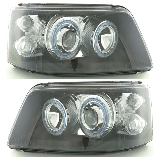 VOLKSWAGEN TRANSPORTER T5 INC.CARAVELLE 2003-2010 BLACK ANGEL EYES HEADLIGHTS PAIR
