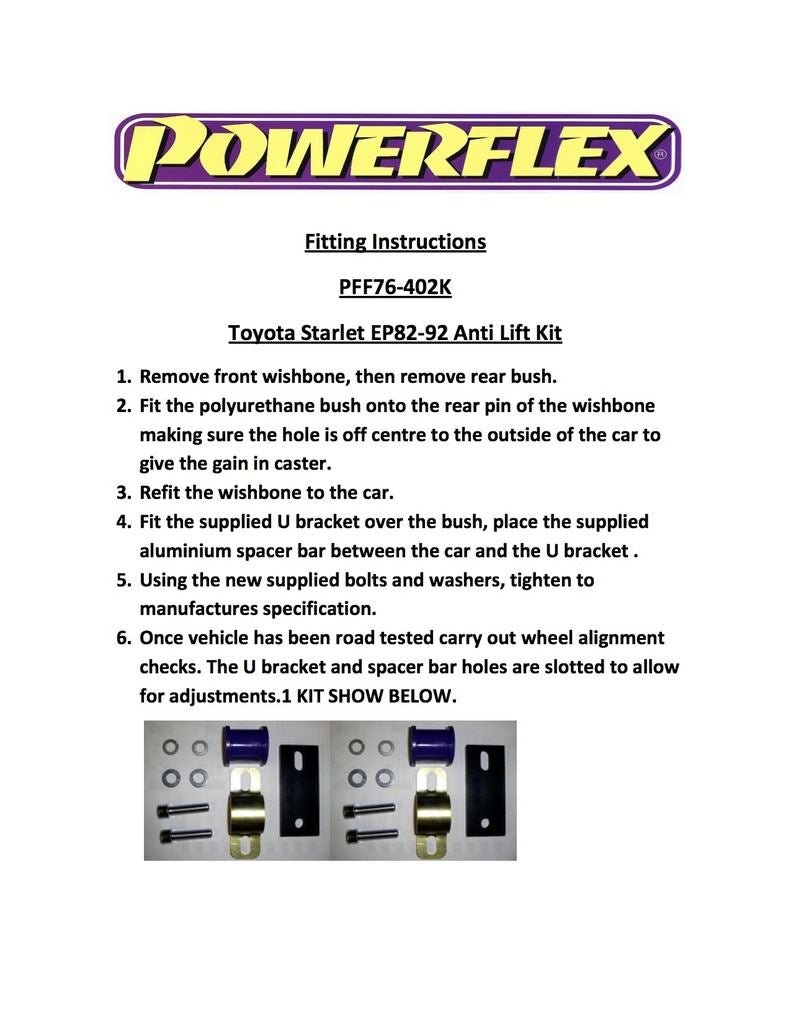 Toyota Starlet/Glanza Turbo PowerFlex Black Front Wishbone Rear Anti Lift Kit