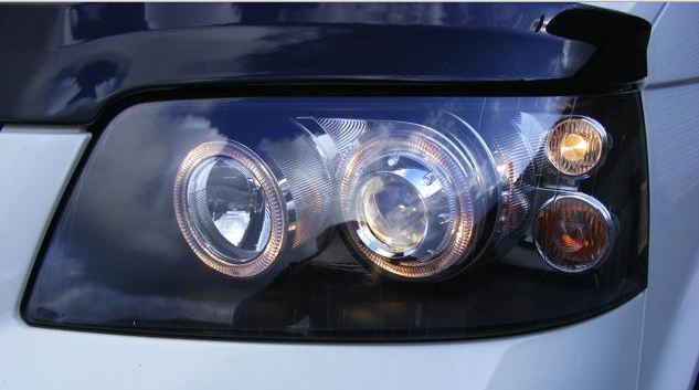 VOLKSWAGEN TRANSPORTER T5 INC.CARAVELLE 2003-2010 BLACK ANGEL EYES HEADLIGHTS PAIR