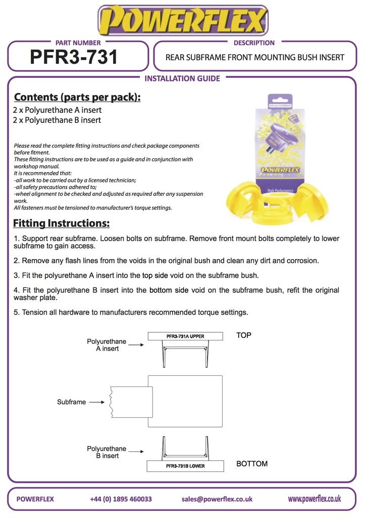 For Audi A4 Quattro 2008-2016 PowerFlex Black Rear Subframe Front Bush Insert