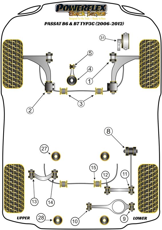 VW Passat B6 & B7 Typ3C (2006-2012) PowerFlex Black Upper Engine Mount Insert