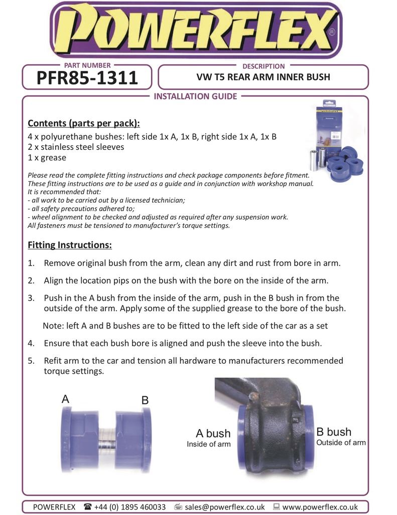 VW T6 Transporter 2015- PowerFlex Rear Arm Inner Bush