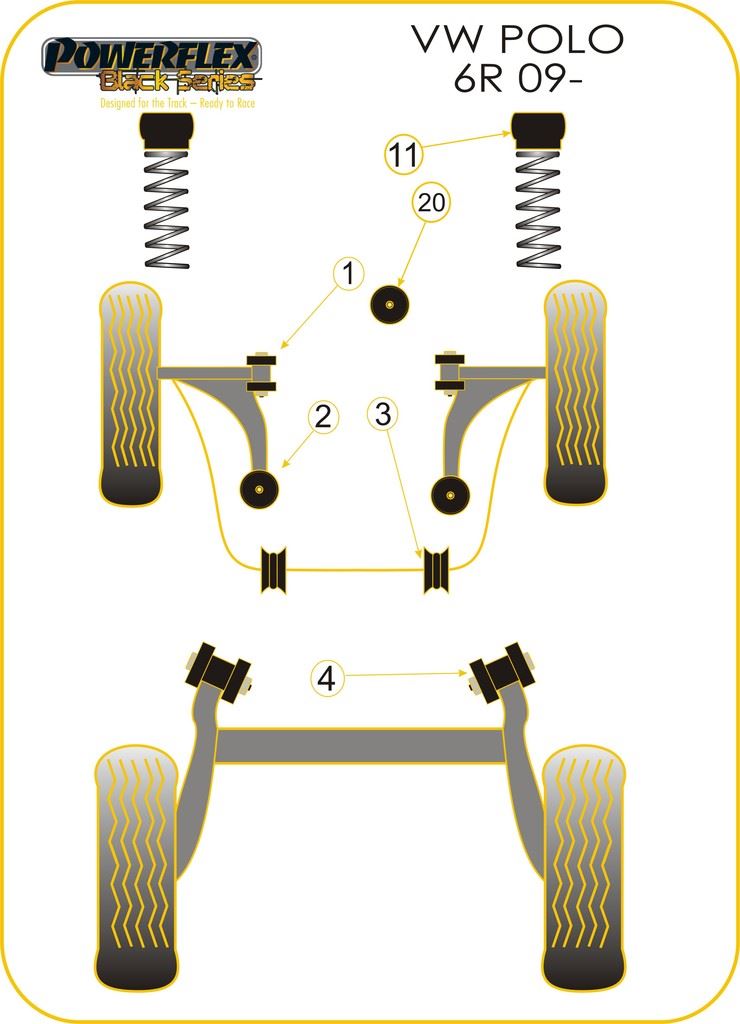 For VW Polo 6R 2009- PowerFlex Black Series Front Wishbone Front Bush