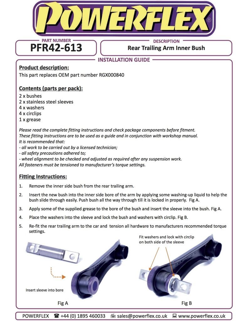For MG ZS 2001-2005 PowerFlex Rear Trailing Arm Inner Bush