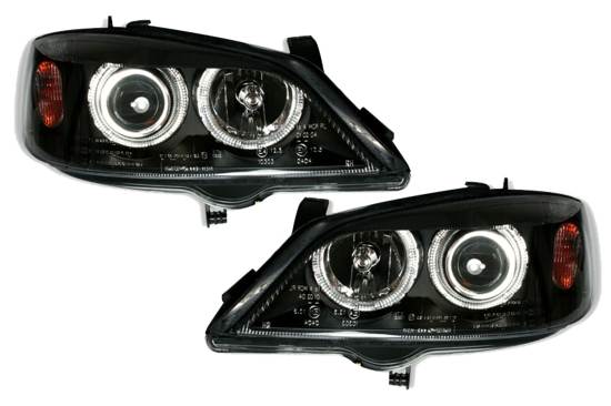 VAUXHALL ASTRA G MK4  1998-2004 BLACK ANGEL EYES HEADLIGHTS PAIR