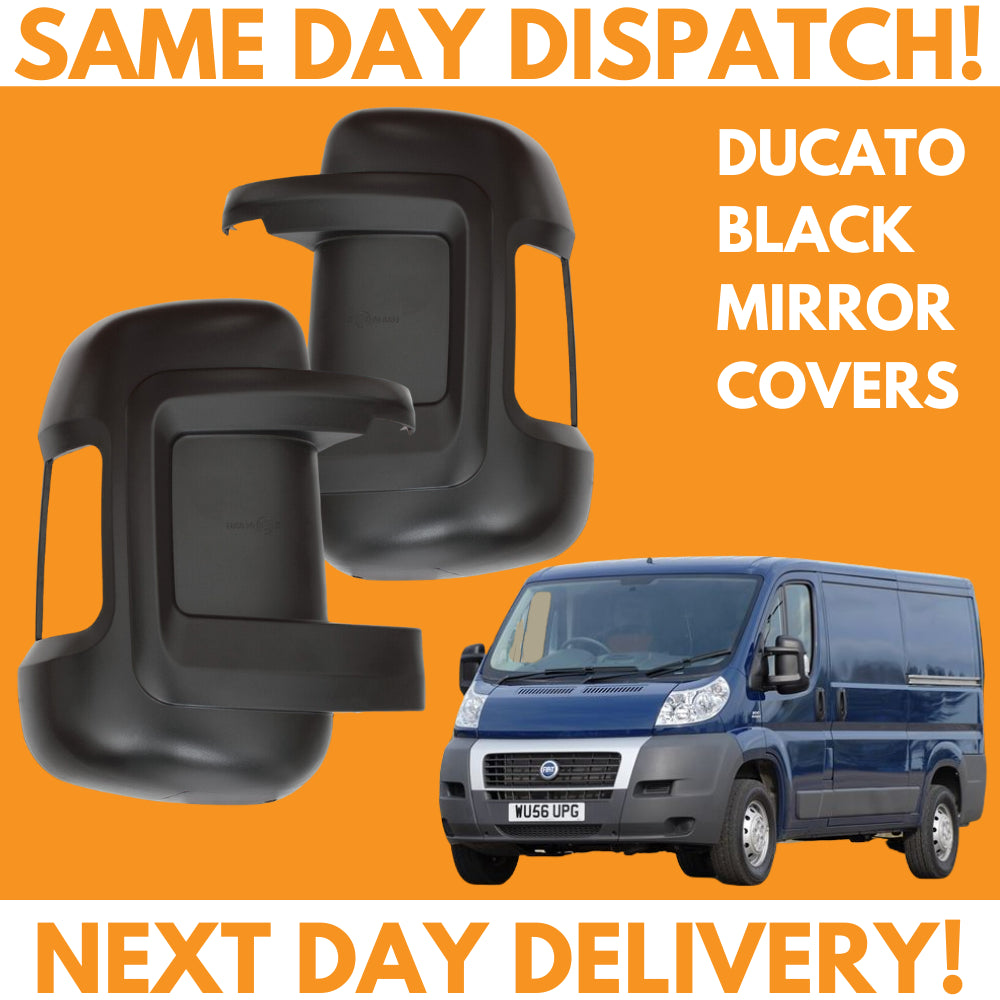 Fiat Ducato 2006-2020 Short Arm Wing Mirror Covers Black Left & Right Side Pair