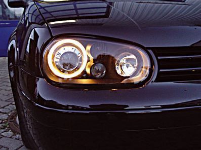 VW GOLF MK4 1998-2004 BLACK ANGEL EYES HALO HEADLIGHTS PAIR
