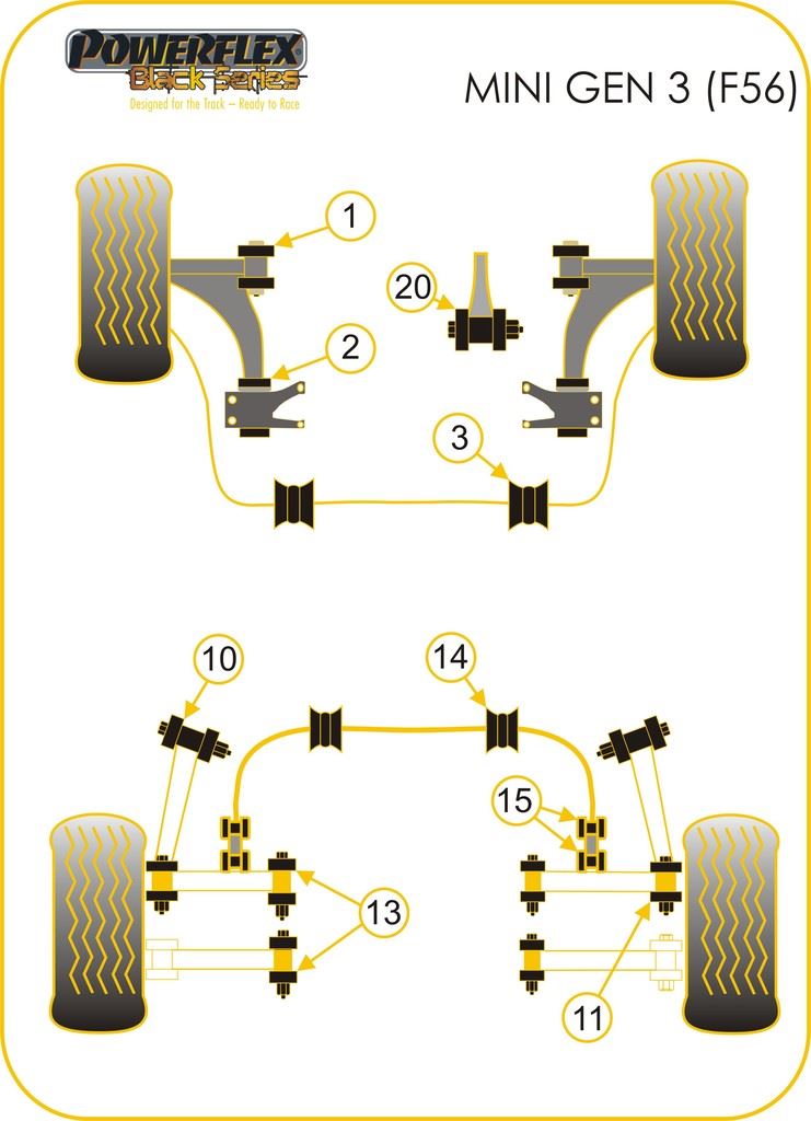 For Mini Generation 3 2014 on PowerFlex Black Rear Lower Lateral Arm Outer Bush